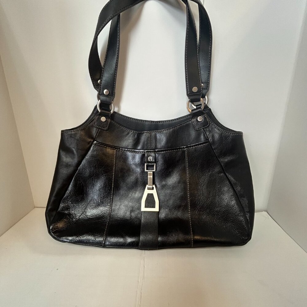 Black Leather Etienne Aigner Shoulder Bag KS5